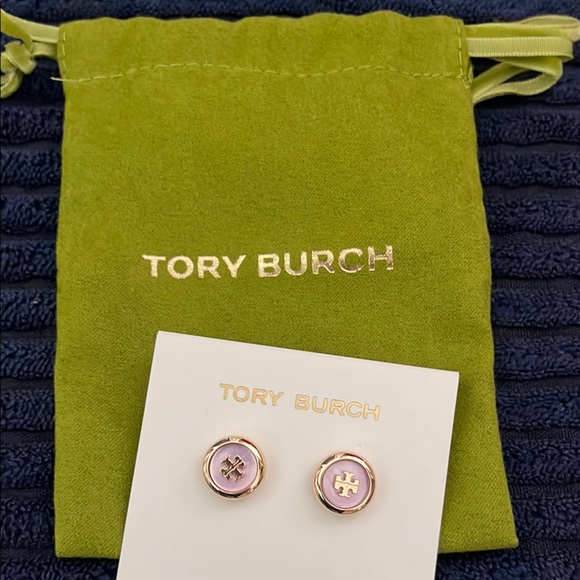 Tory Burch Jewelry - Tory Burch Blush and Gold Logo Earrings